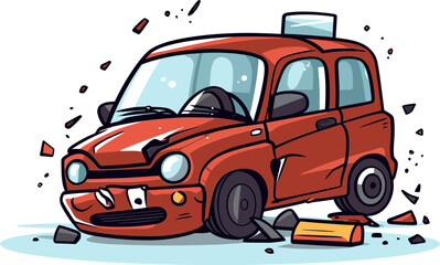 Dramatic Vector Drawing of a Car Being Towed Away After a Collision