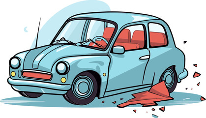 Vector Illustration Showing a Car Collision at an Unmarked Intersection