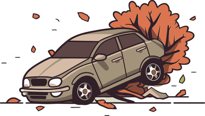 Vector Graphic Depicting a Car Collision During Heavy Fog