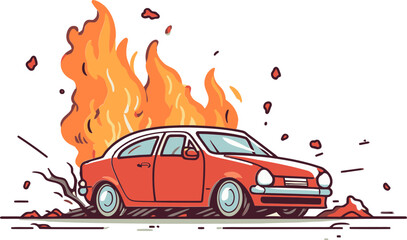 Dramatic Vector Drawing of a Car Collision Caused by Tailgating