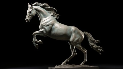 portrait of a horse statue with bright lights in the museum on a black background - Powered by Adobe
