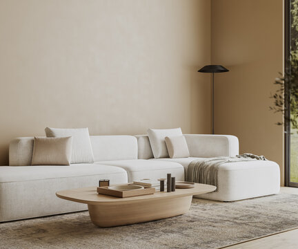 Fototapeta Modern home interior with big white sofa, living room concept