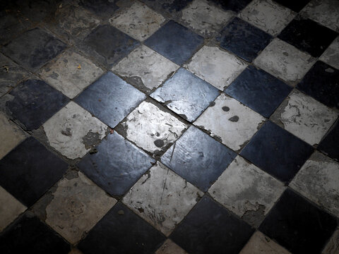 Chequered tiles in grand old house