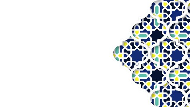 Moving traditional arabic pattern with ornamental geometric,white decorative mosque window