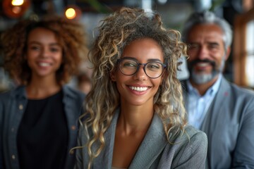 Fototapeta premium smiling businesspeople client discussing business in office space
