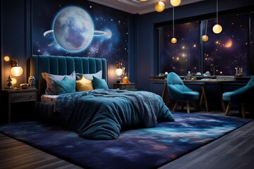 Galactic Dream: Nebula Rug, Solar System Wall Decals and Cosmic Cool in Bedroom Decor - obrazy, fototapety, plakaty