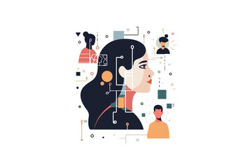 people and artificial intelligence collaboration isolated vector style