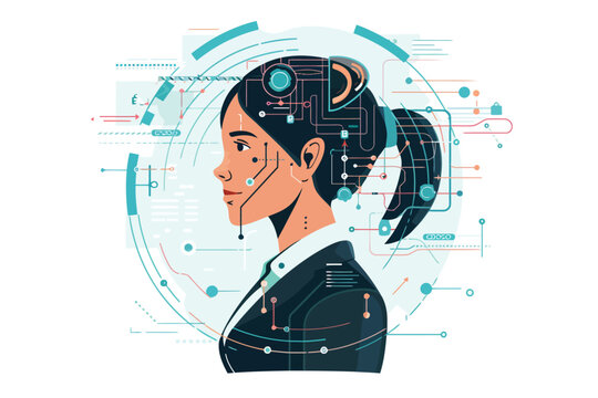 woman in business suit and artificial intelligence isolated vector style