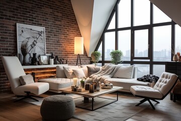 Geometric Elegance: Modern Urban Loft Living Room Concepts with Chic Appeal