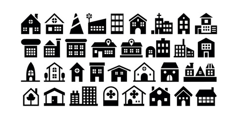 Home and building icons set