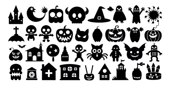 Halloween silhouettes icon set