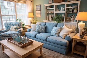 Plush Coastal Grandmother Style Living Room Decor: Comfortable Seating Haven