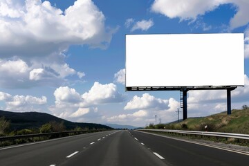 llustration of blank white billboard against blue sky.