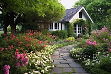 Fototapeta na wymiar Cottage Style Garden Patio Stone Pathway: Natural Inspirations