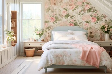 Cottagecore Bedroom Bliss: Hardwood Floors & Floral Wallpaper Inspirations