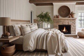 Ticking Stripe Delight: Cottagecore Inspired Bedroom Inspirations with Layered Textures