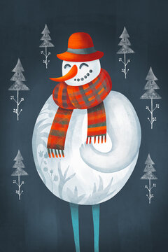 Fairy character Christmas snowman in red hat with scarf