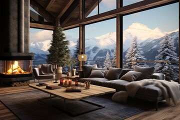 Panoramic Mountain Chalet Living: Cozy Room Ideas with Mountain Views and Seating