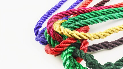 Braided colorful ropes isolated on white. Unity concept 