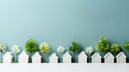 Miniature model paper houses property estate with trees landscape background