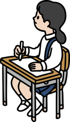 見ながら書き取りをする女子学生のベクターイラスト