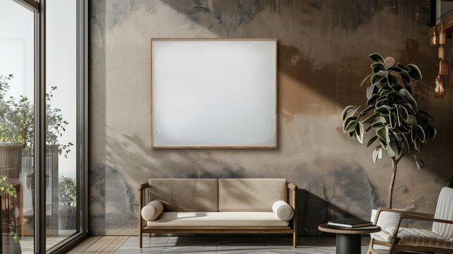 Blank board mockup on wall in modern interior. Generate AI image