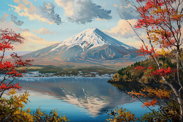 Fototapeta na wymiar Mountains Scenery Landscape Oil Painting, Artwork, Generative AI