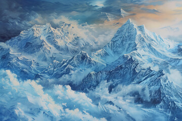 Mountains Scenery Landscape Oil Painting, Artwork, Generative AI