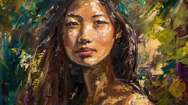 knife oil painting of beautiful asian girl 