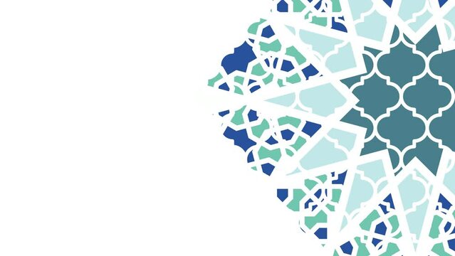 Moving traditional arabic pattern with ornamental geometric,white decorative mosque window