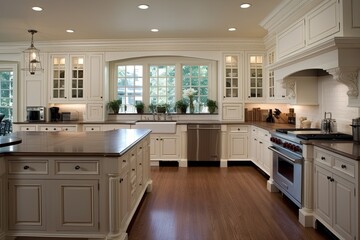 Elegant White Cabinetry and Crown Molding: Antebellum Kitchen Designs for Timeless Charm