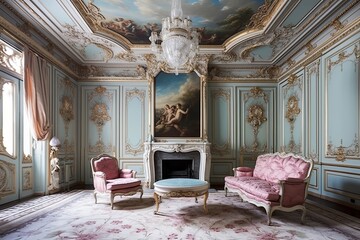 Fototapeta premium Elegant Parisian Salon Fresco: Artistic Charm & Ceiling Inspirations