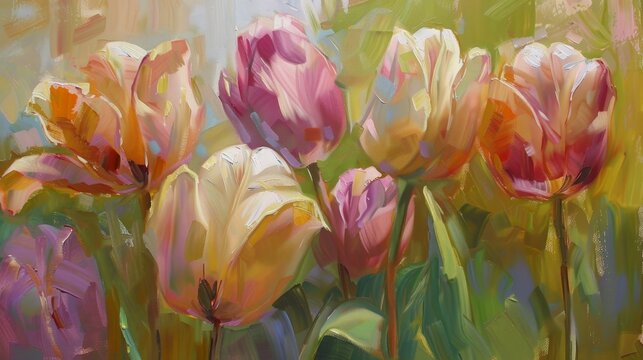 palet knife oil painting of tulip flowers 