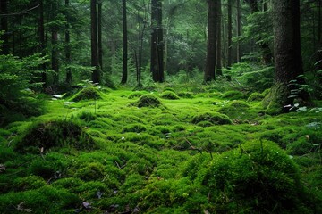 A dense green moss covering a forest floor