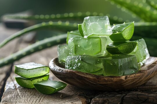 A conceptual image of ice cubes made with aloe vera for skin soothing