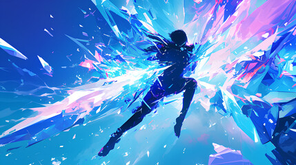 anime fantasy male character attacks with force