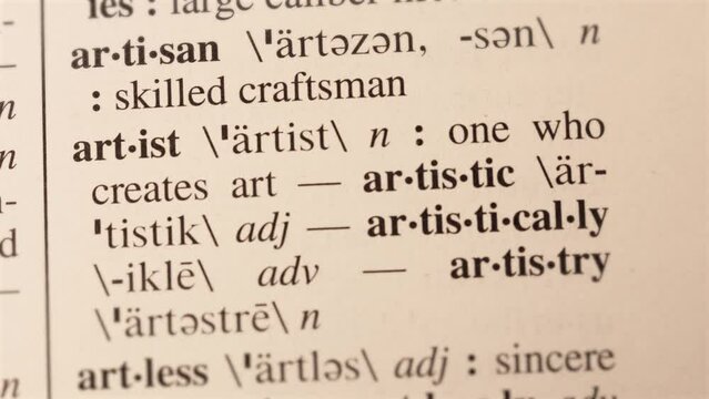 18 artist word definition page text letters on dictionary