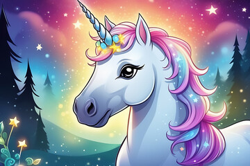 Obraz na płótnie Canvas Beautiful horse unicorn portrait. Head of magical unicorn. Fairytale wallpaper, greetings card, print colorful unicorn.