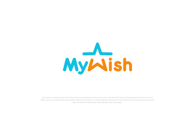 logotype, typography logo for "my wish" with letter W as star