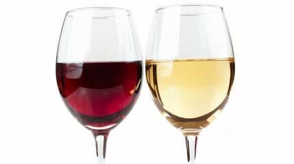 Red wine and White wine isolated on white