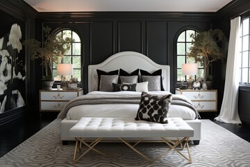 Black and White Glamorous Hollywood Regency Bedroom Ideas: Classic Contrast