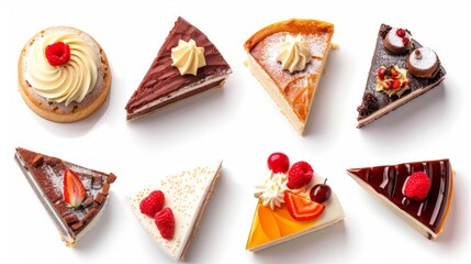 Set with different cake pieces isolated on white, top view. Banner design - Powered by Adobe