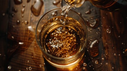 Whiskey pouring, top view