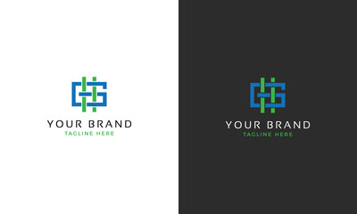 Monogram logo g h hg gh initial green blue logo template for gym sport masculine bussines