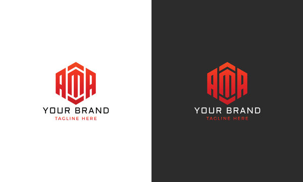 Monogram a m am ma ama aam amm red bold hexagonal logo template for building corporate gym construction masculine bussines