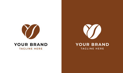 Coffee with heart love shape in brown luxury logo template 