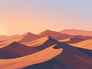 Fototapeta na wymiar Sunset over desert Erg with mountains in the background