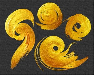 hand drawn watercolor gold brush swirl stroke set / collection, vector graphic resources,	
