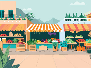 a cartoon illustration of a fruit and vegetable market