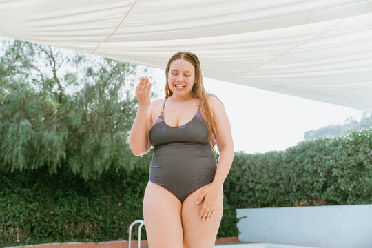 Plus-sized woman in bathing suit